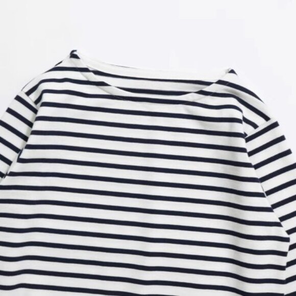 Japanese Black And White Striped Boat Neck T-Shirt - Siz S - Picture 2 of 6